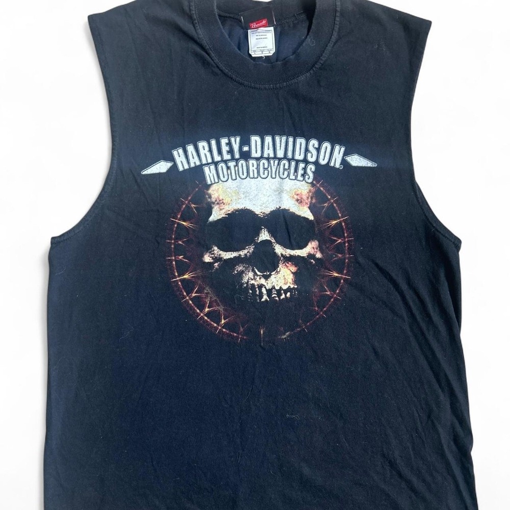 Black‎ harley davidson skull sleeveless Large Sauk City Wisconsin EUC